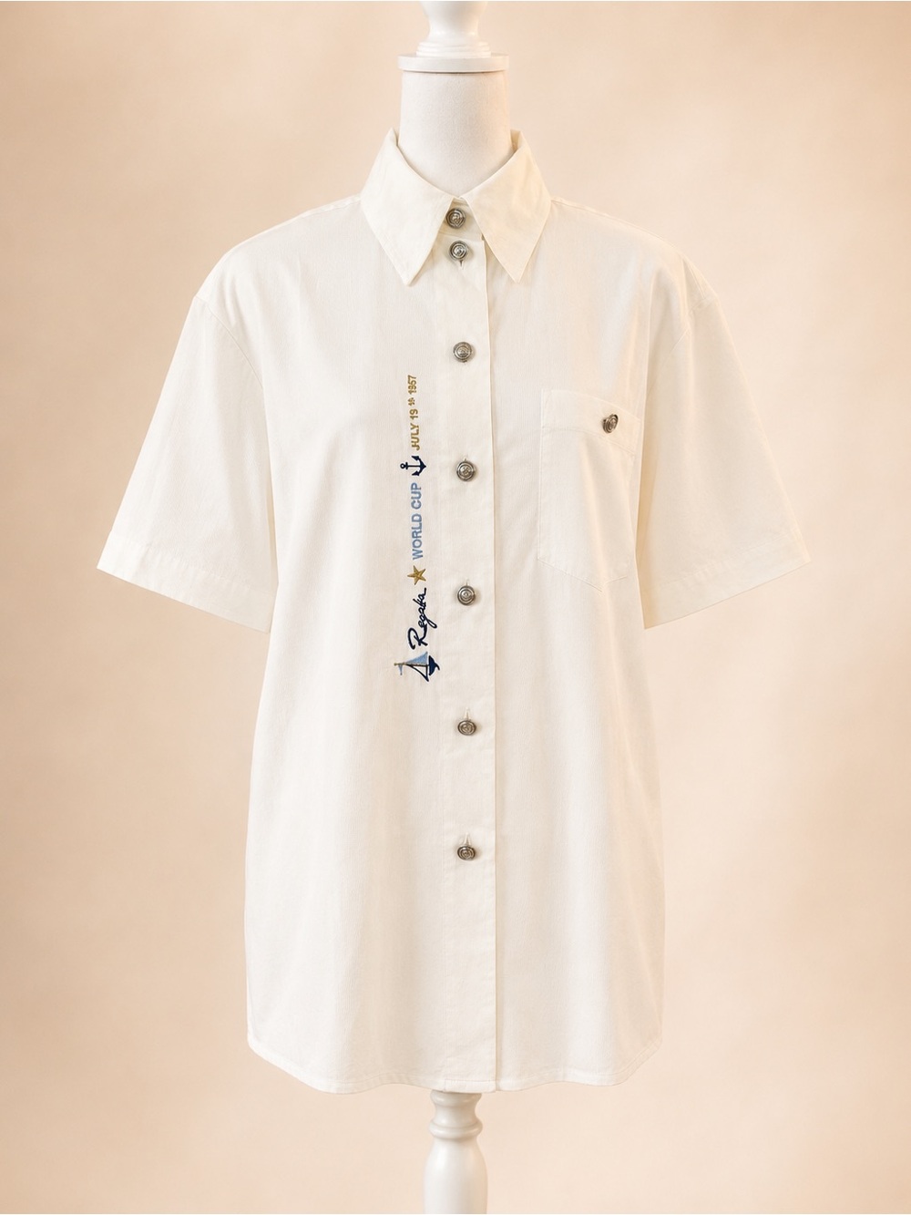 Vintage Betty Barclay 100% Cotton Nautical Regatta Shirt — EU 38 / US M